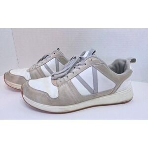 Vionic Rechelle Lace Up Sneakers White Gray Suede Leather Athletic Shoes SZ 10